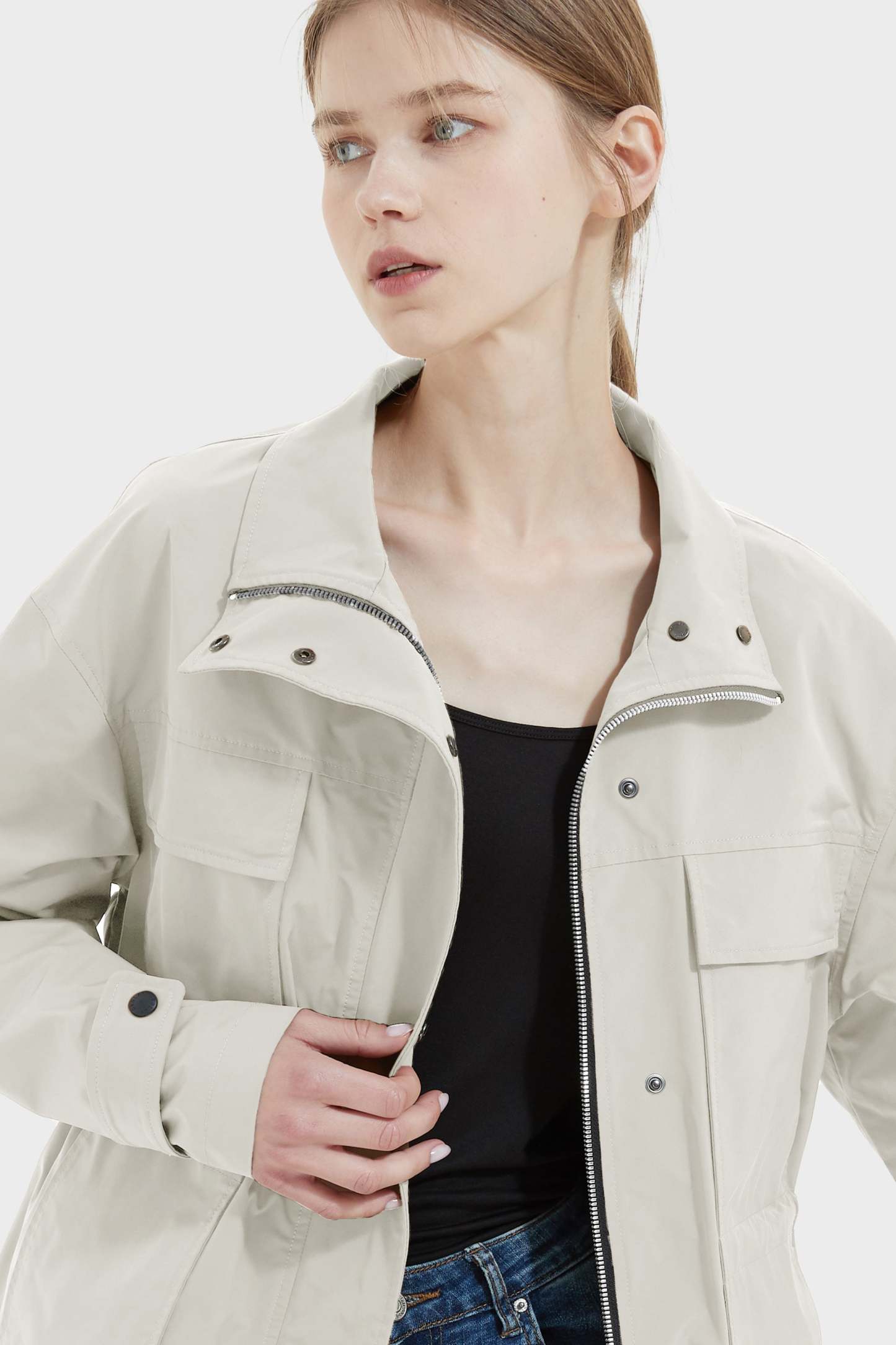 Stand Collar Zip Up Simple Jacket