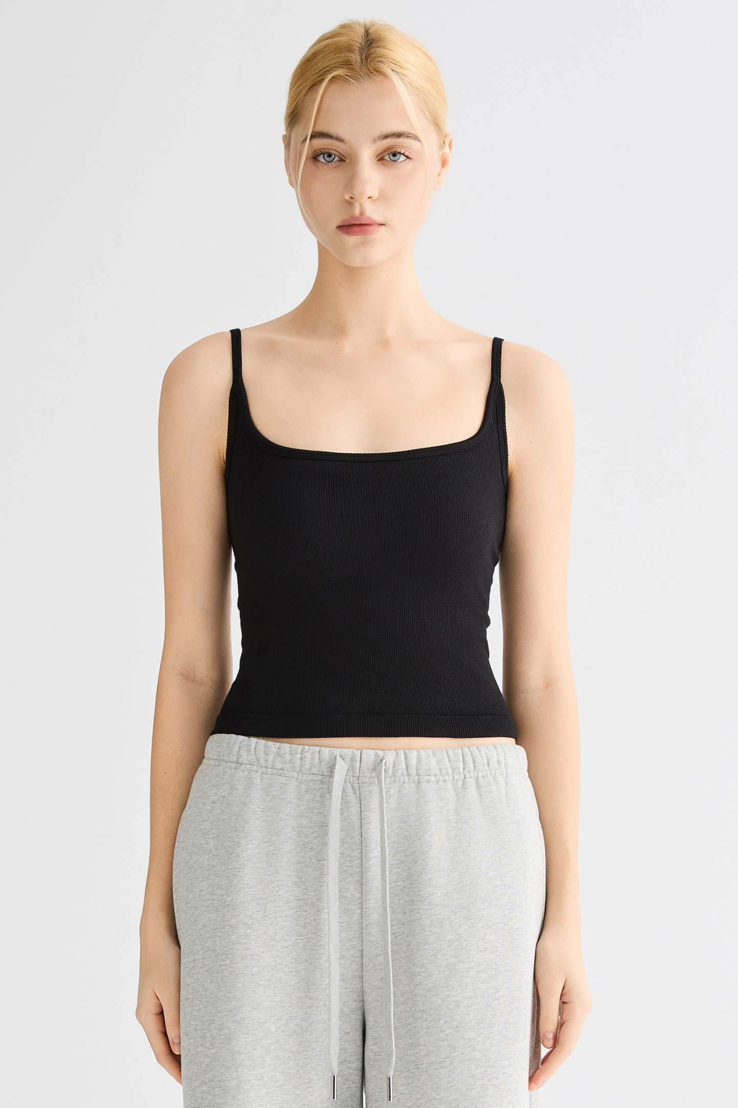 Padded Ribbed Square Neck Tank