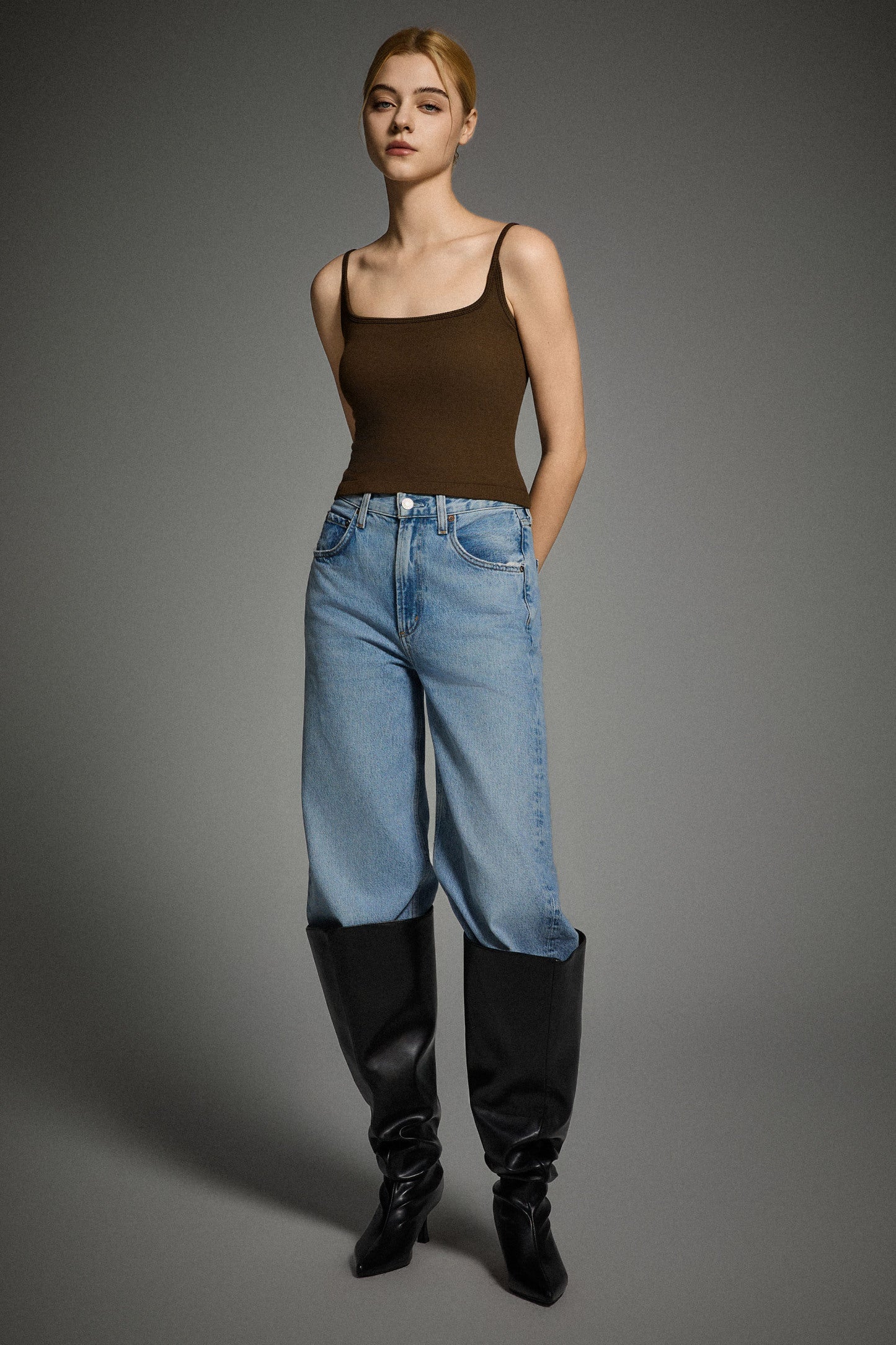 Padded Ribbed Square Neck Tank