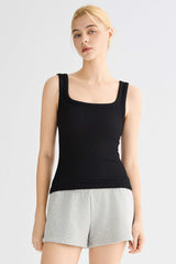 Padded Ribbed Wide-Strap Crew Tank
