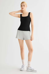Padded Ribbed Wide-Strap Crew Tank