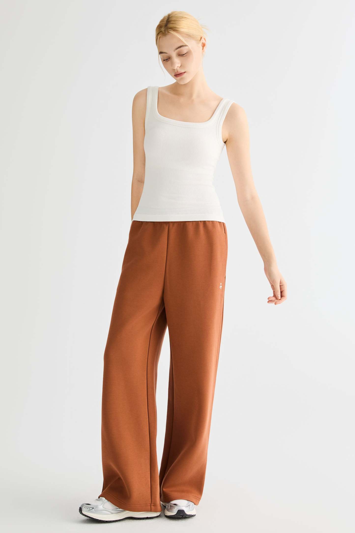 Padded Ribbed Wide-Strap Crew Tank