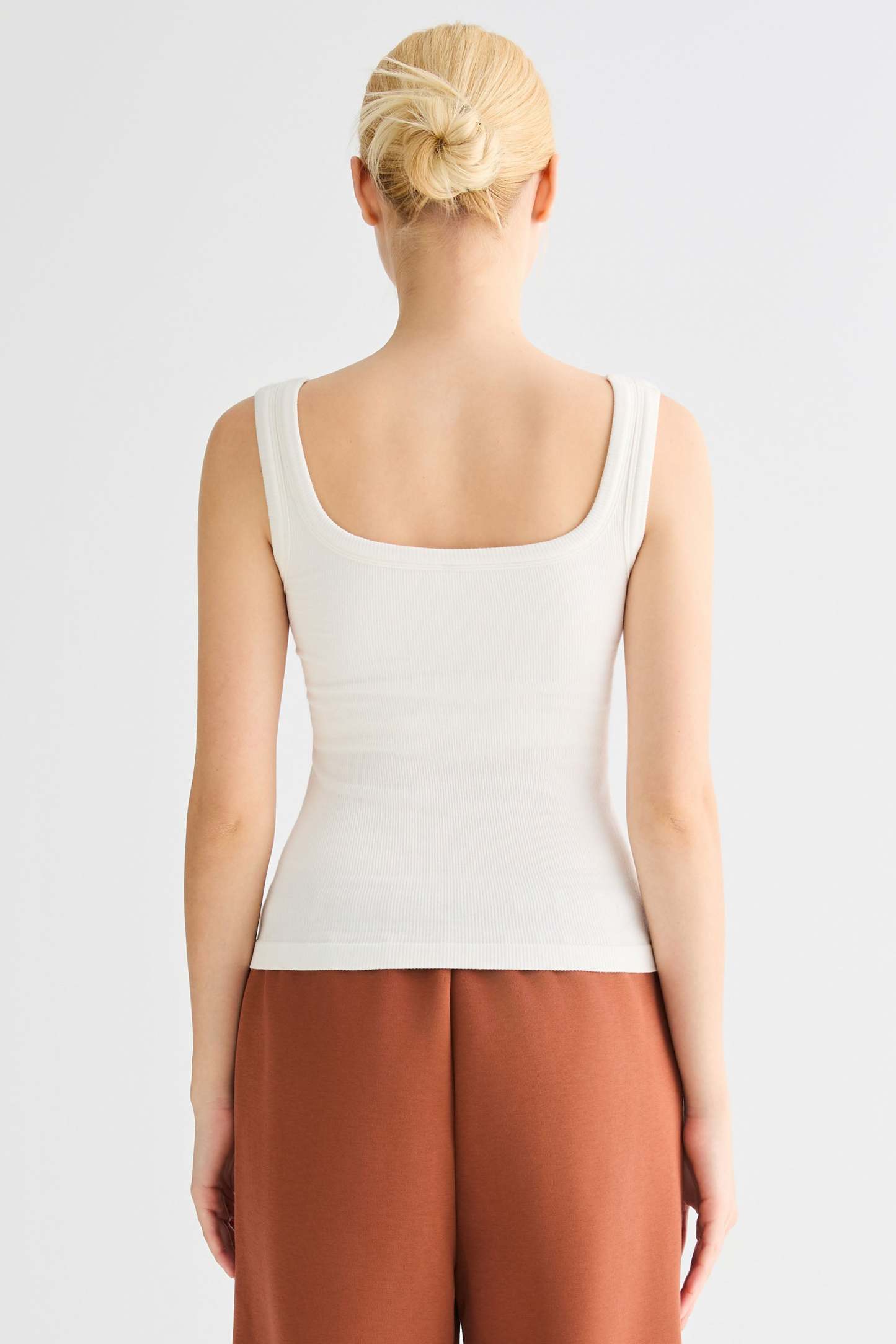 Padded Ribbed Wide-Strap Crew Tank