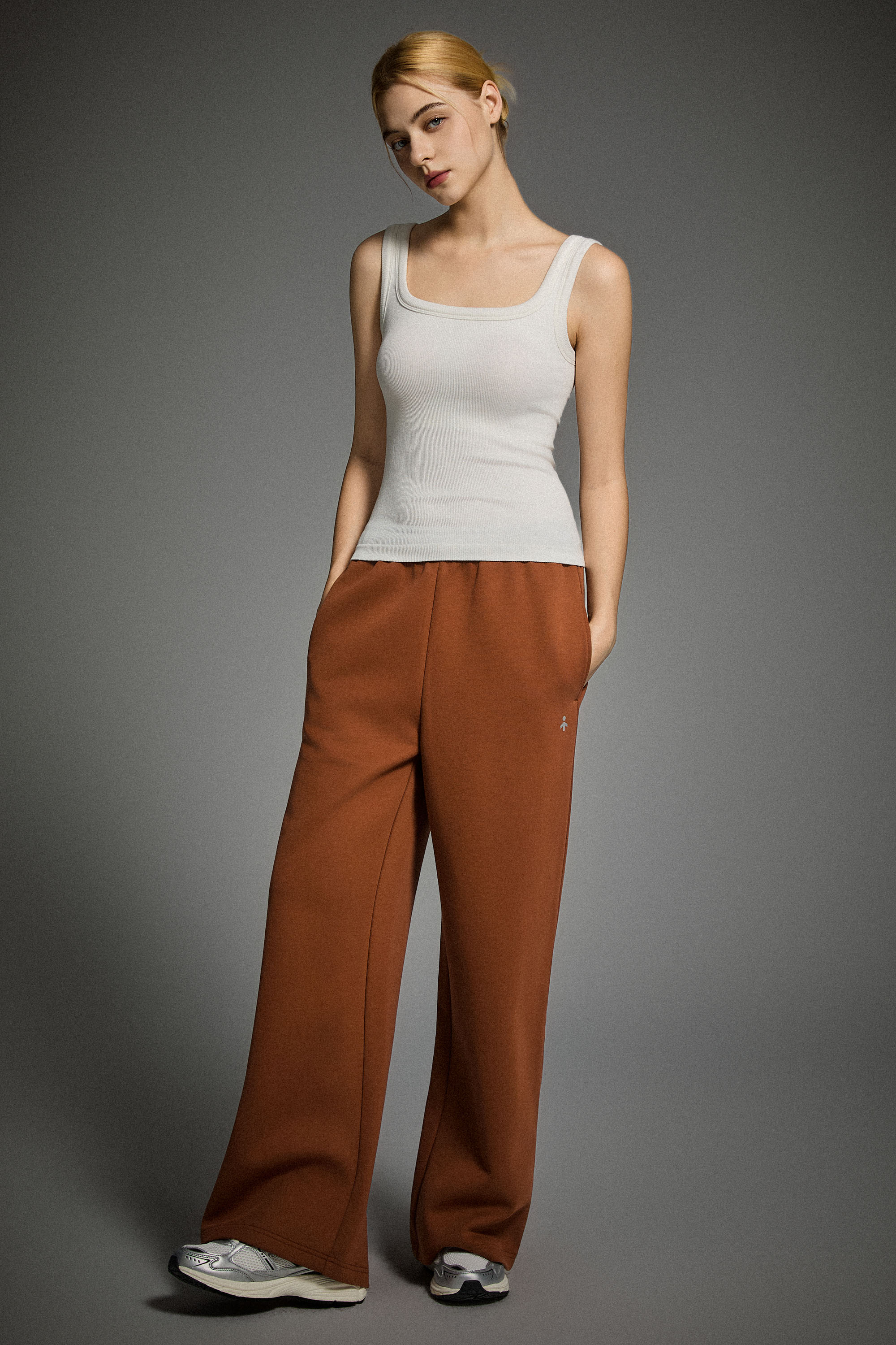 Padded Ribbed Wide-Strap Crew Tank