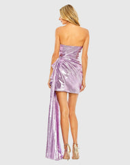 Purple Strapless Metallic Draped Detail Mini Dress