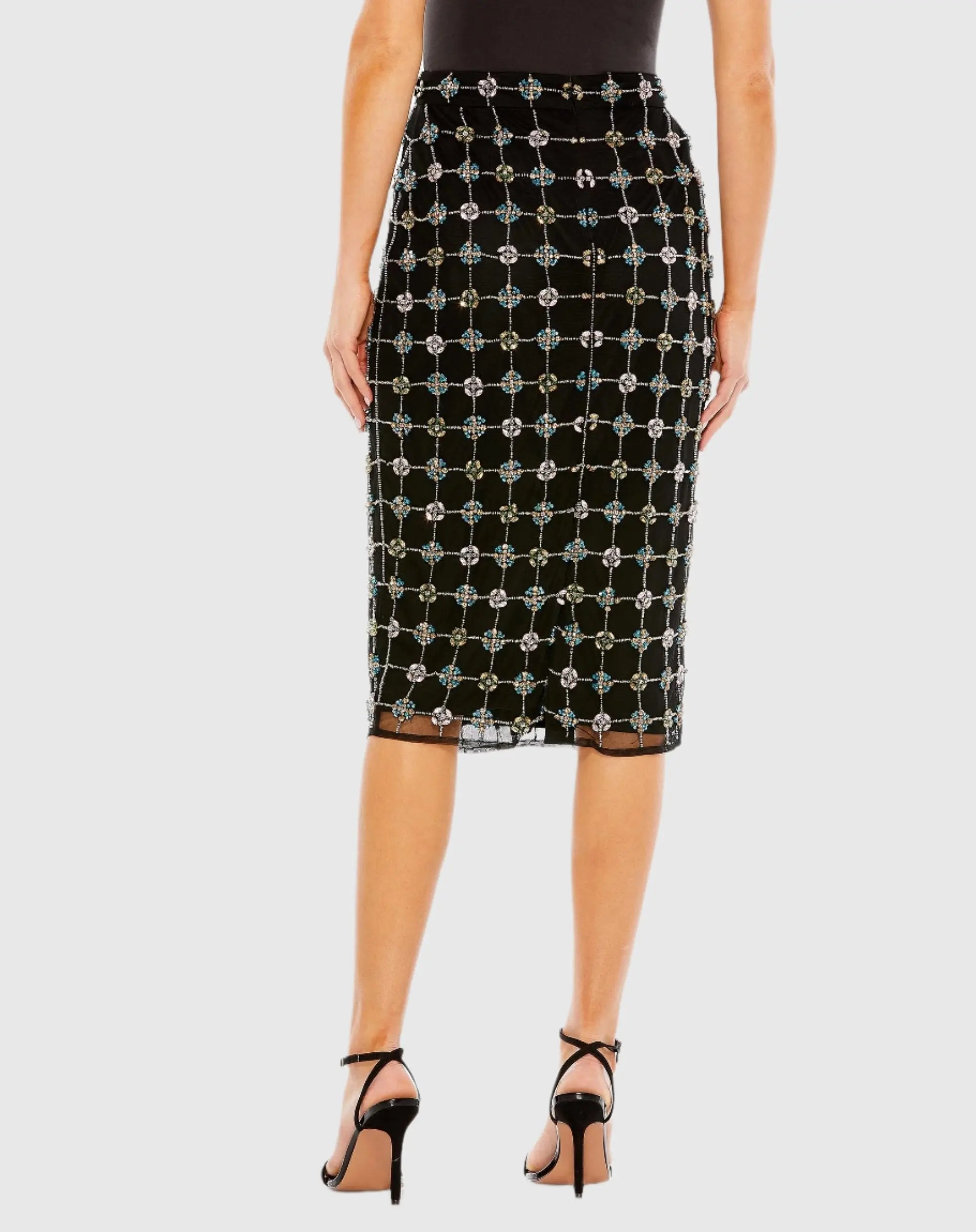 Black Embellished Geometrical Skirt with Rhinestones - FINAL SALE