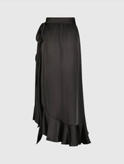 Black Satin Hi-Low Evening Wrap Skirt - FINAL SALE