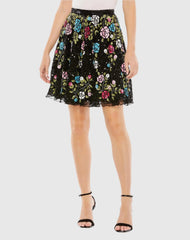 Black Sequined Floral Flowy A-line Mini Skirt - FINAL SALE