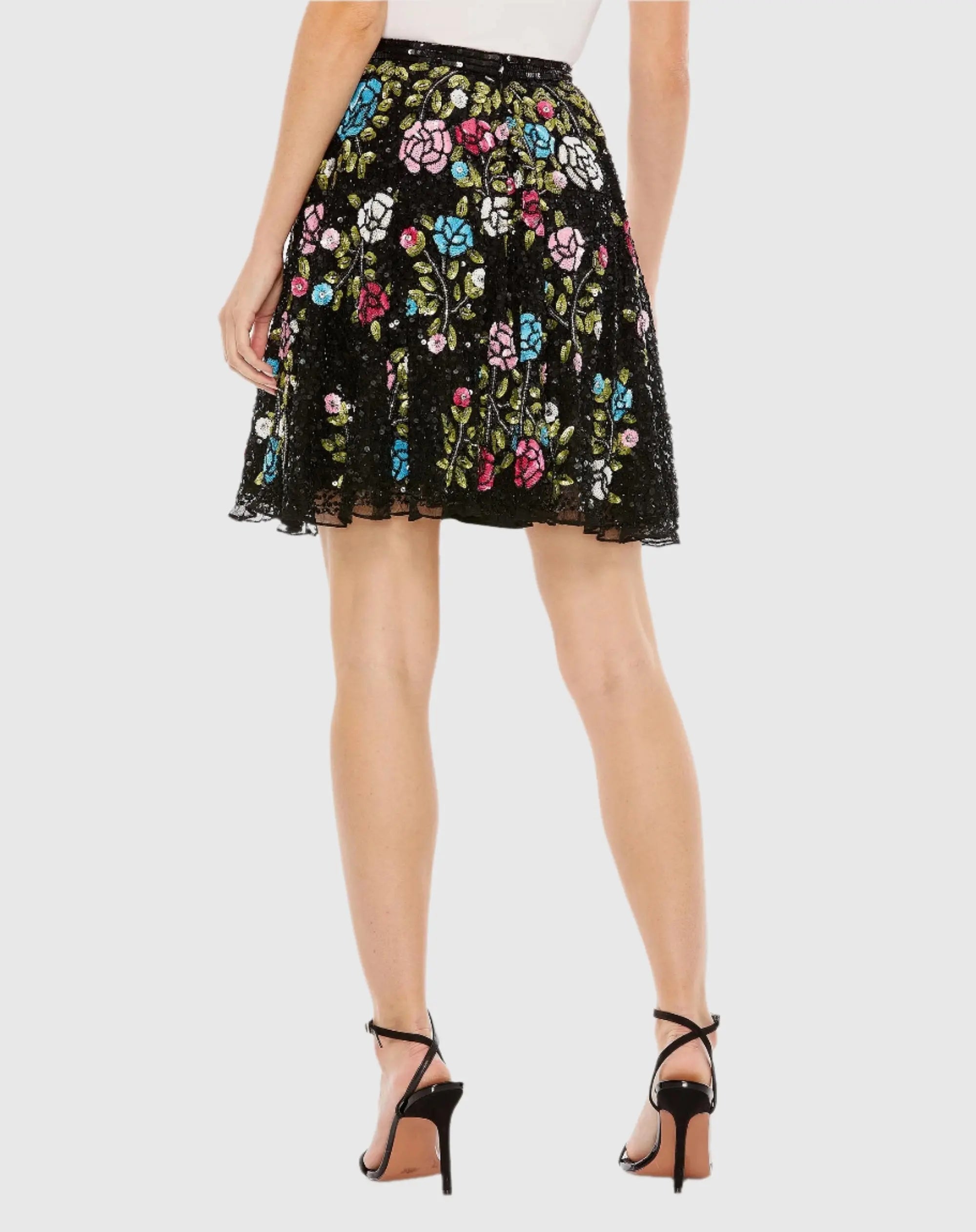 Black Sequined Floral Flowy A-line Mini Skirt - FINAL SALE