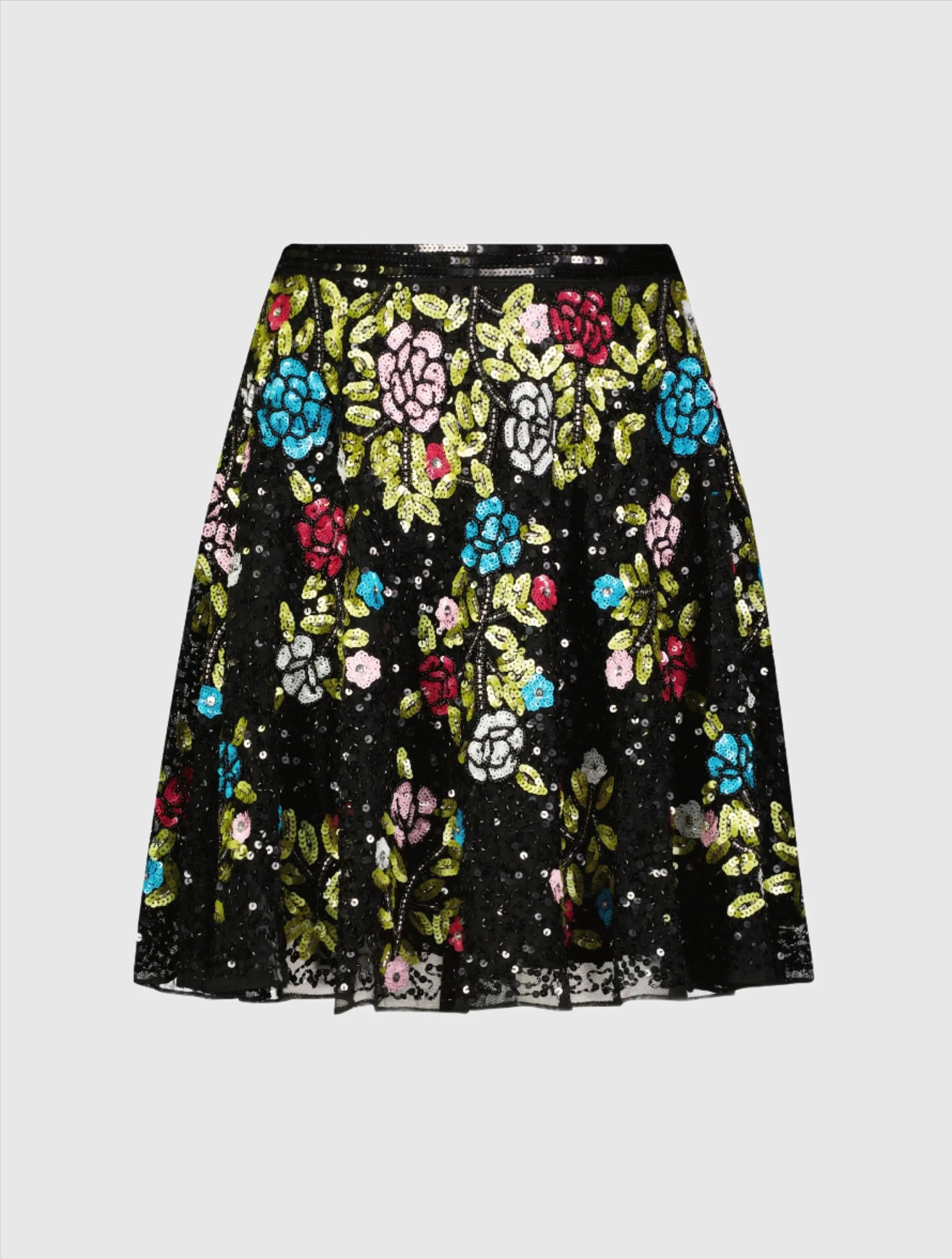Black Sequined Floral Flowy A-line Mini Skirt - FINAL SALE
