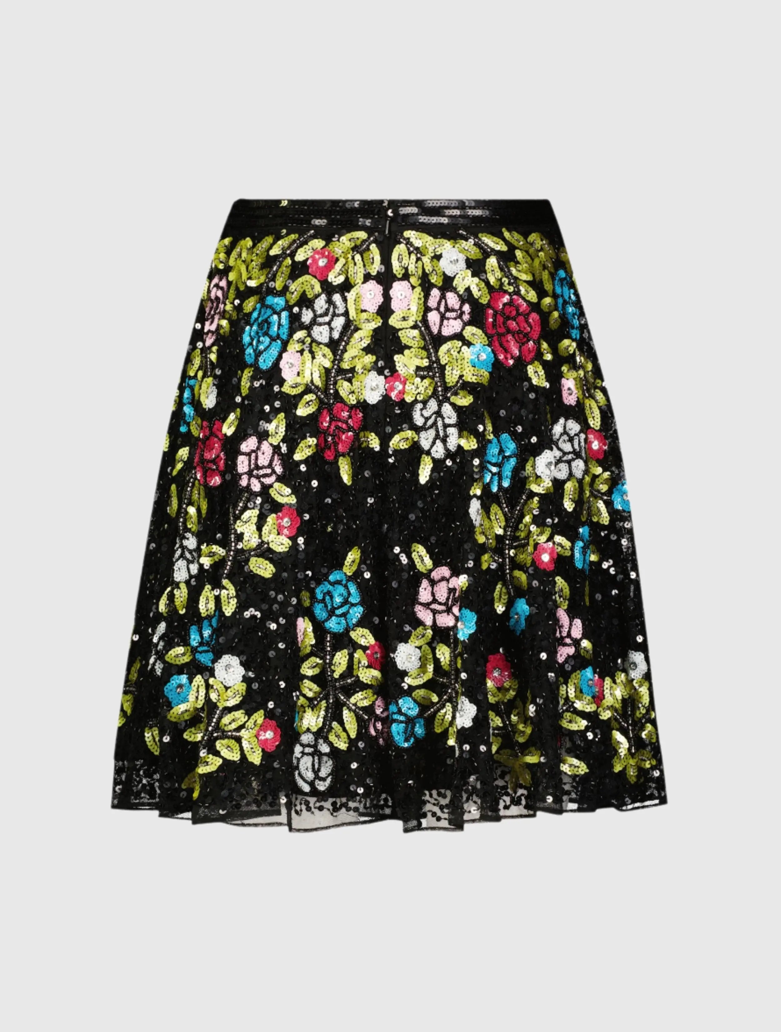 Black Sequined Floral Flowy A-line Mini Skirt - FINAL SALE