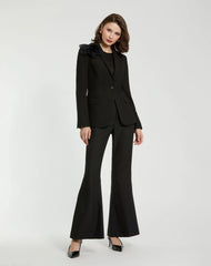 Black Classic Crepe Blazer Jacket With Flower - FINAL SALE