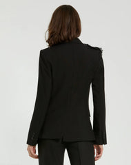 Black Classic Crepe Blazer Jacket With Flower - FINAL SALE