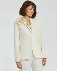Classic Crepe Blazer Jacket With Flower - FINAL SALE