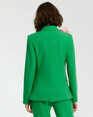 Green Classic Crepe Blazer Jacket With Flower