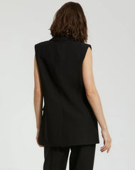Black Tailored Crepe Sleeveless Blazer Vest - FINAL SALE