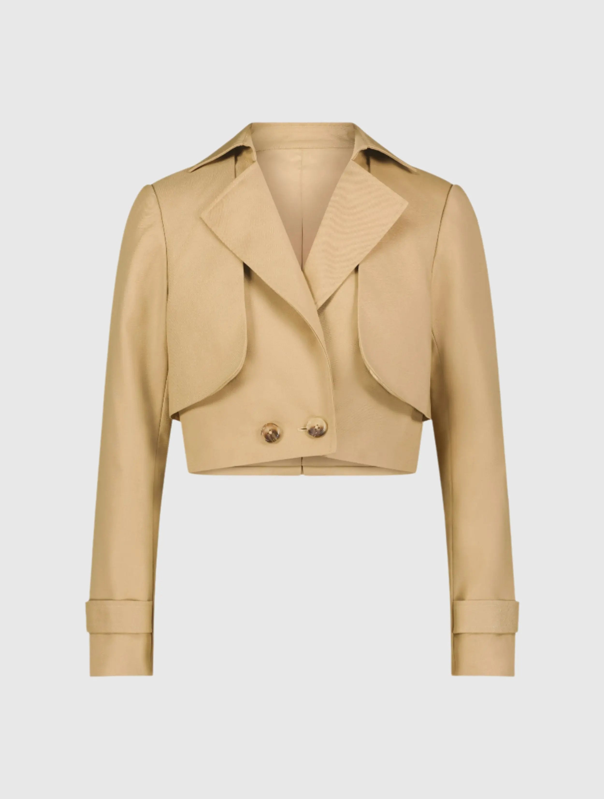 Beige Twill Cropped Tailored Trench Jacket