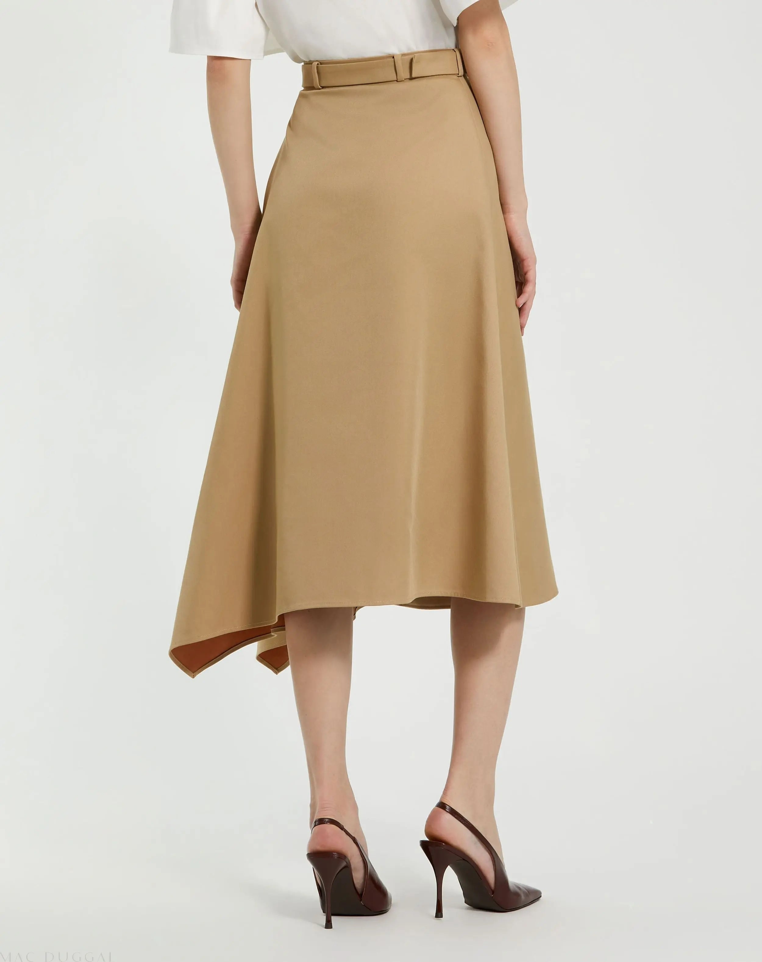 Beige Twill Midi Skirt With Buttons