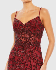Red Sequined Illusion Corset Trumpet Gown