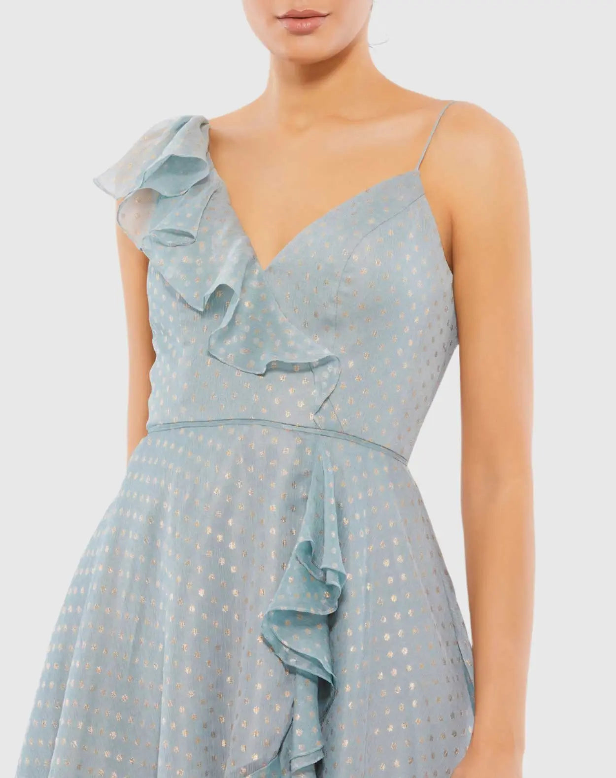 Gray Ruffled Faux Wrap Midi Dress