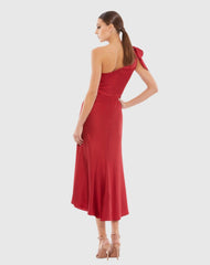 Red Satin One Shoulder Midi Dress - FINAL SALE