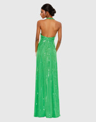 Green Halter Neck Sequin Gown