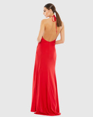 Red Sleeveless Pleated Halter Gown - FINAL SALE