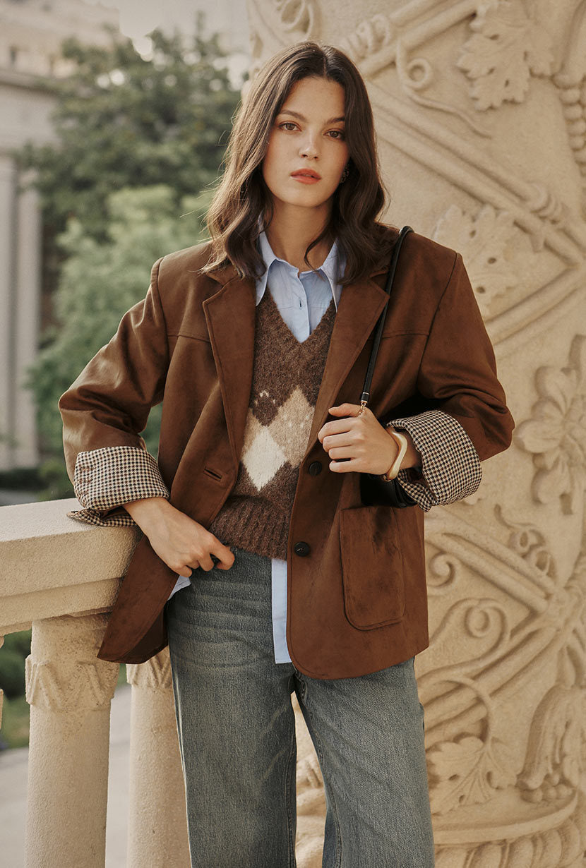 Dominique Oversized Suede Blazer - Caramel