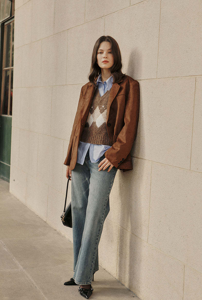 Dominique Oversized Suede Blazer - Caramel