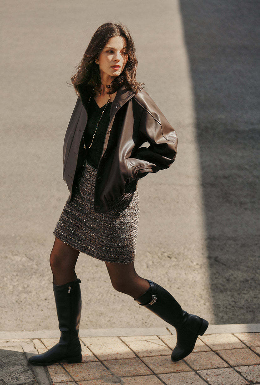 Ashley Oversized Faux Leather Jacket - Dark Umber