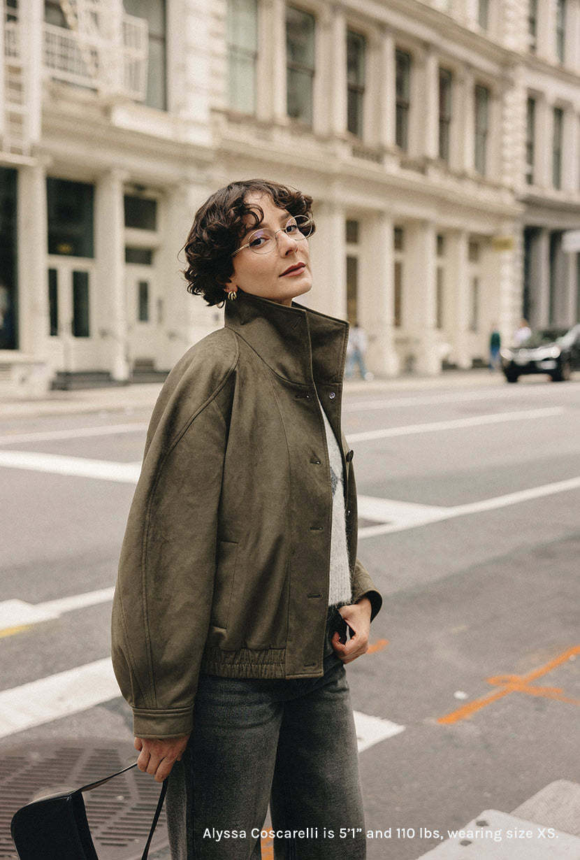 Ashley Oversized Suede Jacket - Kahki Green