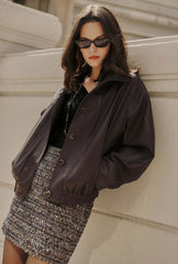 Ashley Oversized Faux Leather Jacket - Dark Umber