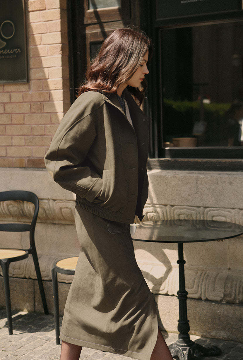 Ashley Oversized Suede Jacket - Kahki Green