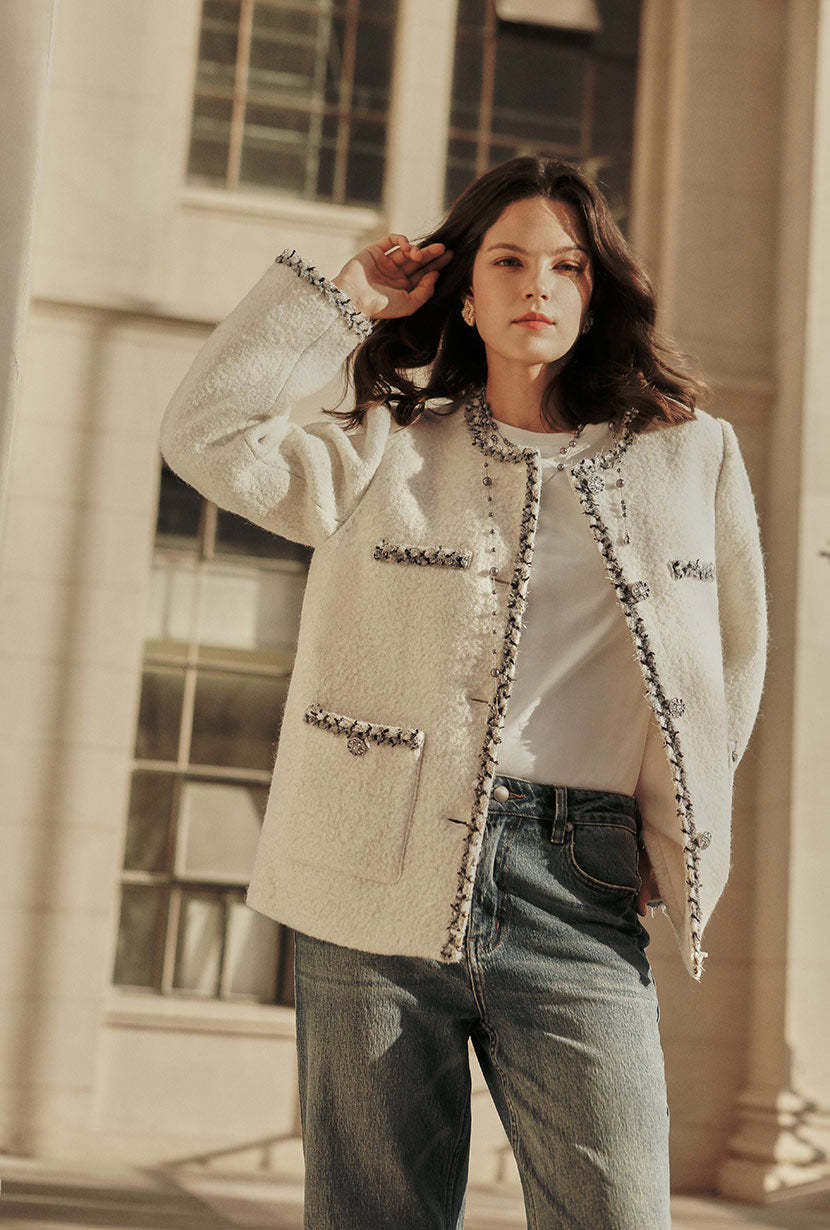 Charmaine Oversized Wool Tweed Coat - Ivory