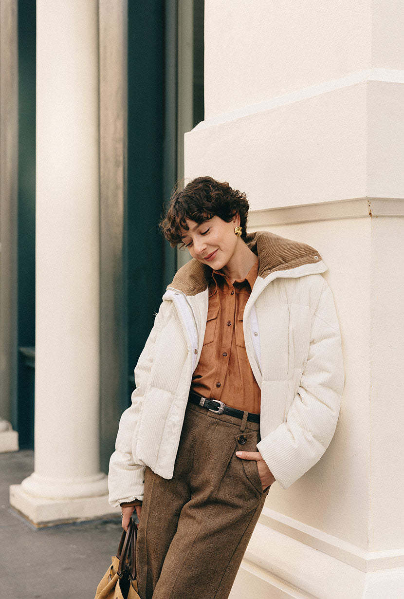 Carter Corduroy Down Jacket - Ivory