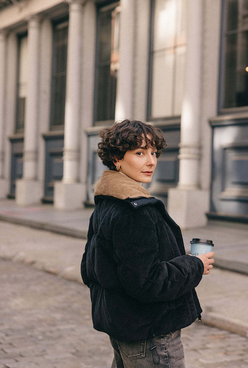 Carter Corduroy Down Jacket - Black