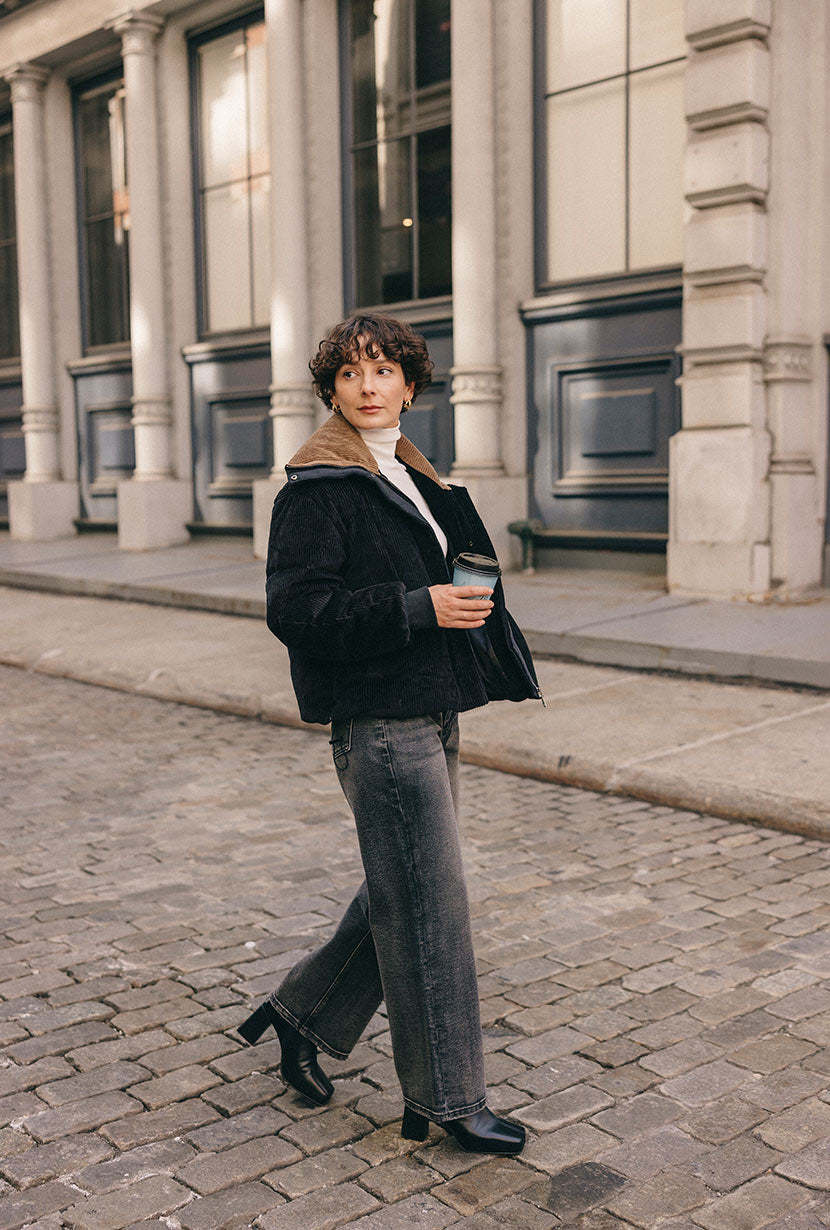 Carter Corduroy Down Jacket - Black