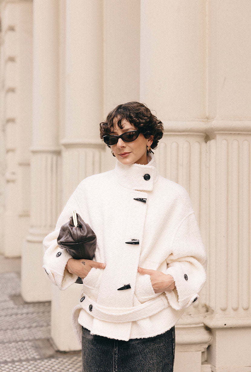 Cole Oversized Wool Short Coat - Ivory