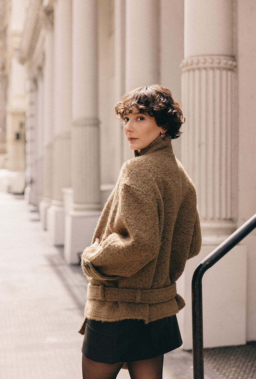 Cole Oversized Wool Short Coat - Brown