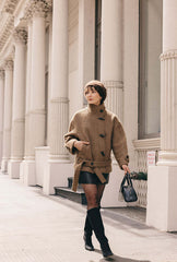 Cole Oversized Wool Short Coat - Brown