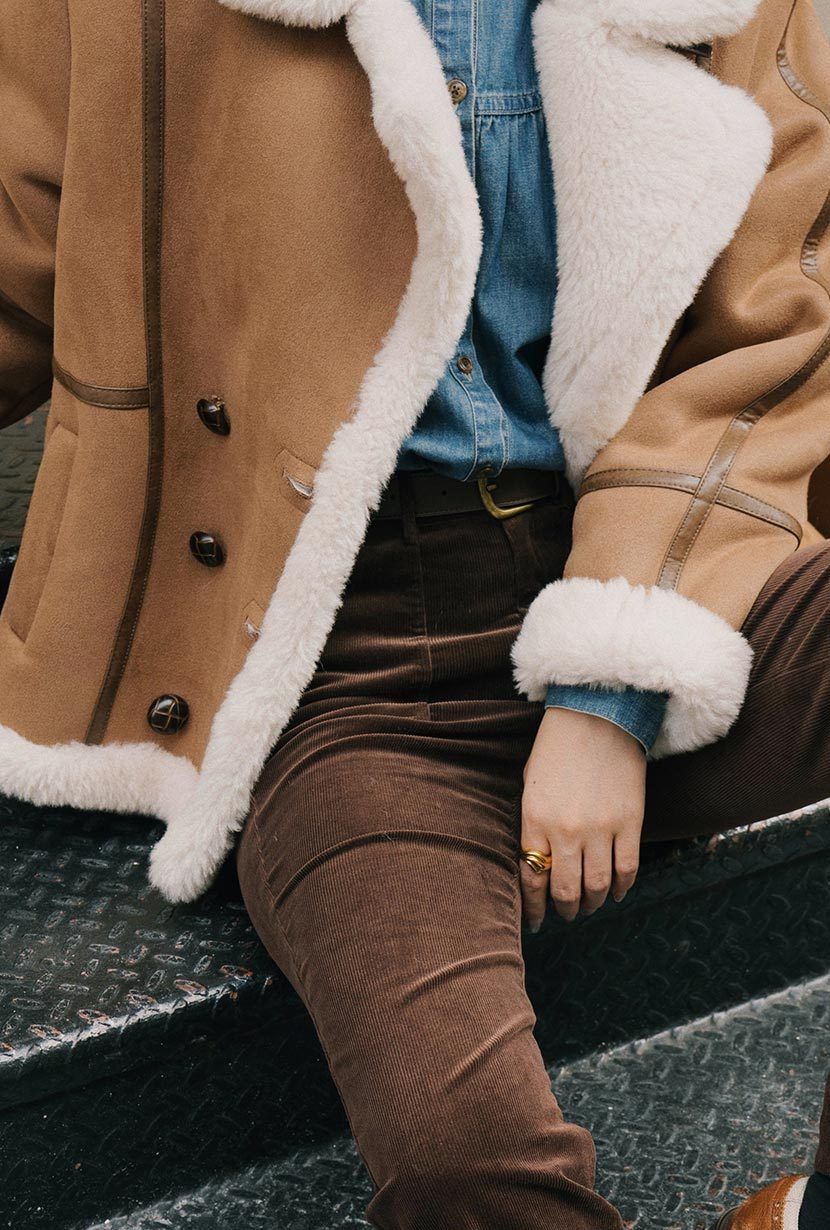 Callen Suede and Fur Faux Shearling Coat - Tawny