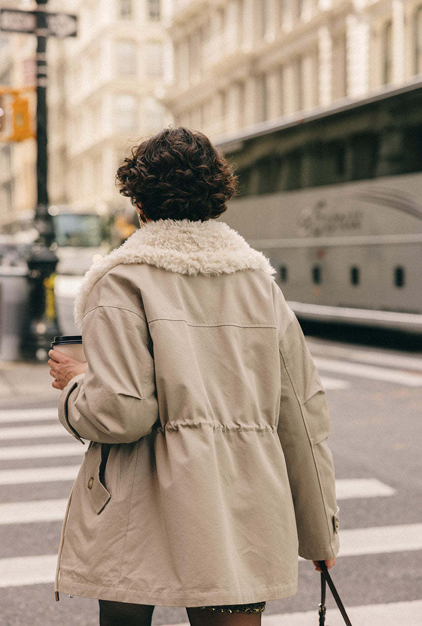 Candice Faux Fur Parka Coat - Sand