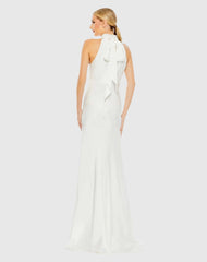 White Keyhole Halter Empire Waist Gown