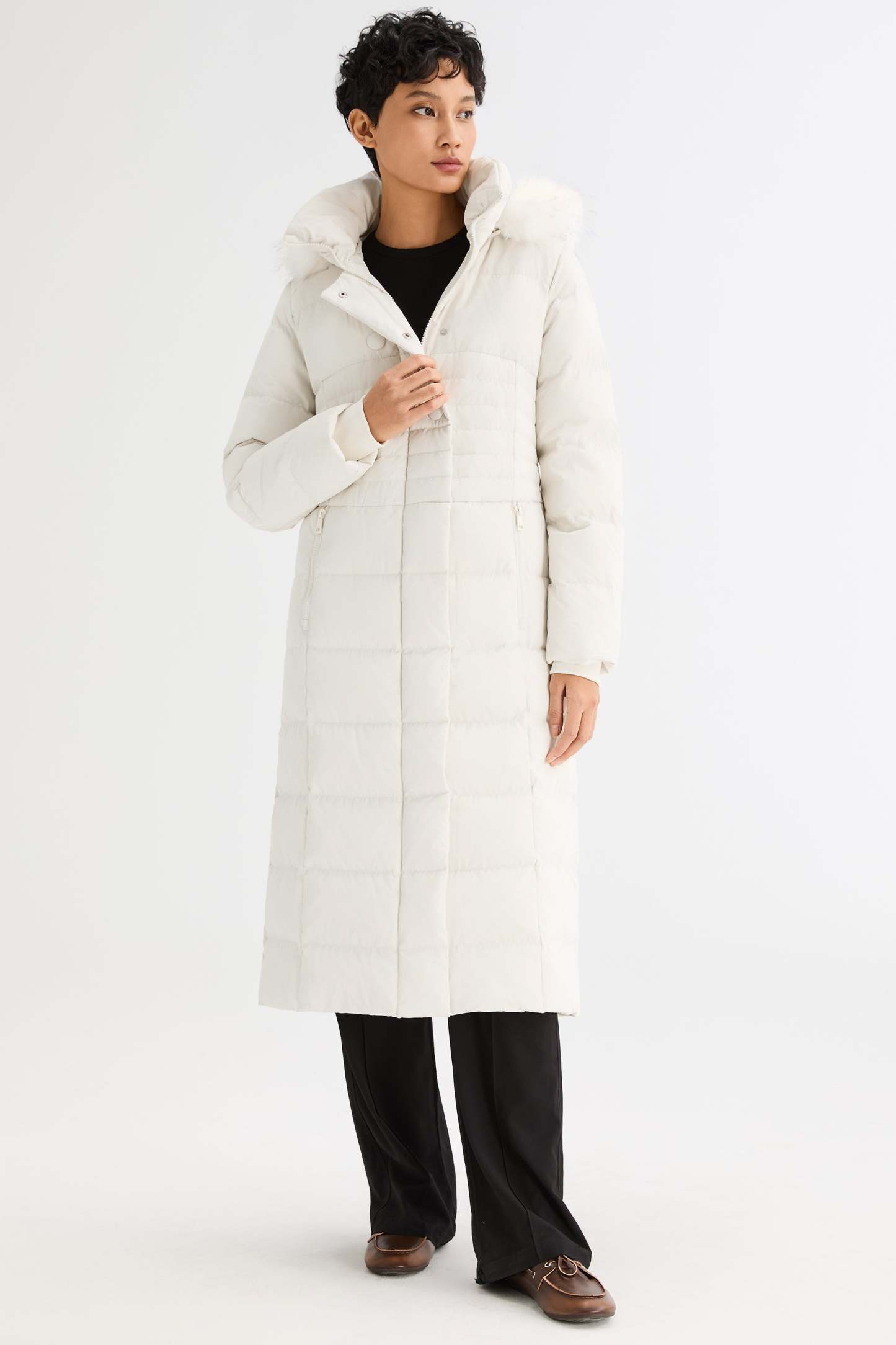 Long Puffer Down Coat with Hood Fur