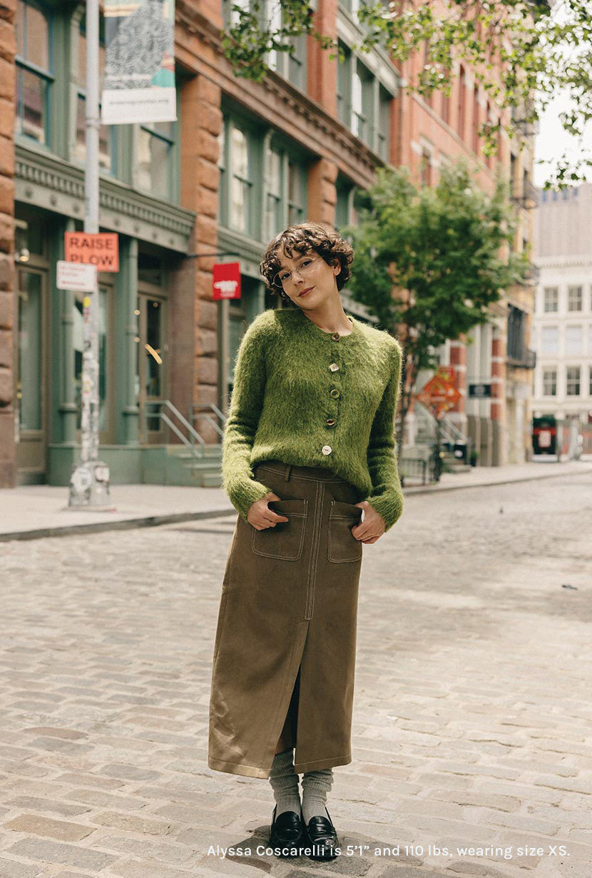 Debbie Suede Pencil Skirt - Kahki Green