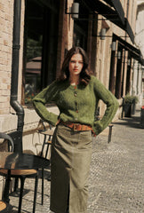 Debbie Suede Pencil Skirt - Kahki Green