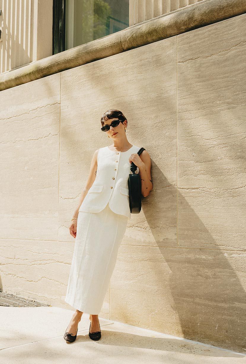 Teigan Linen Pencil Skirt - White