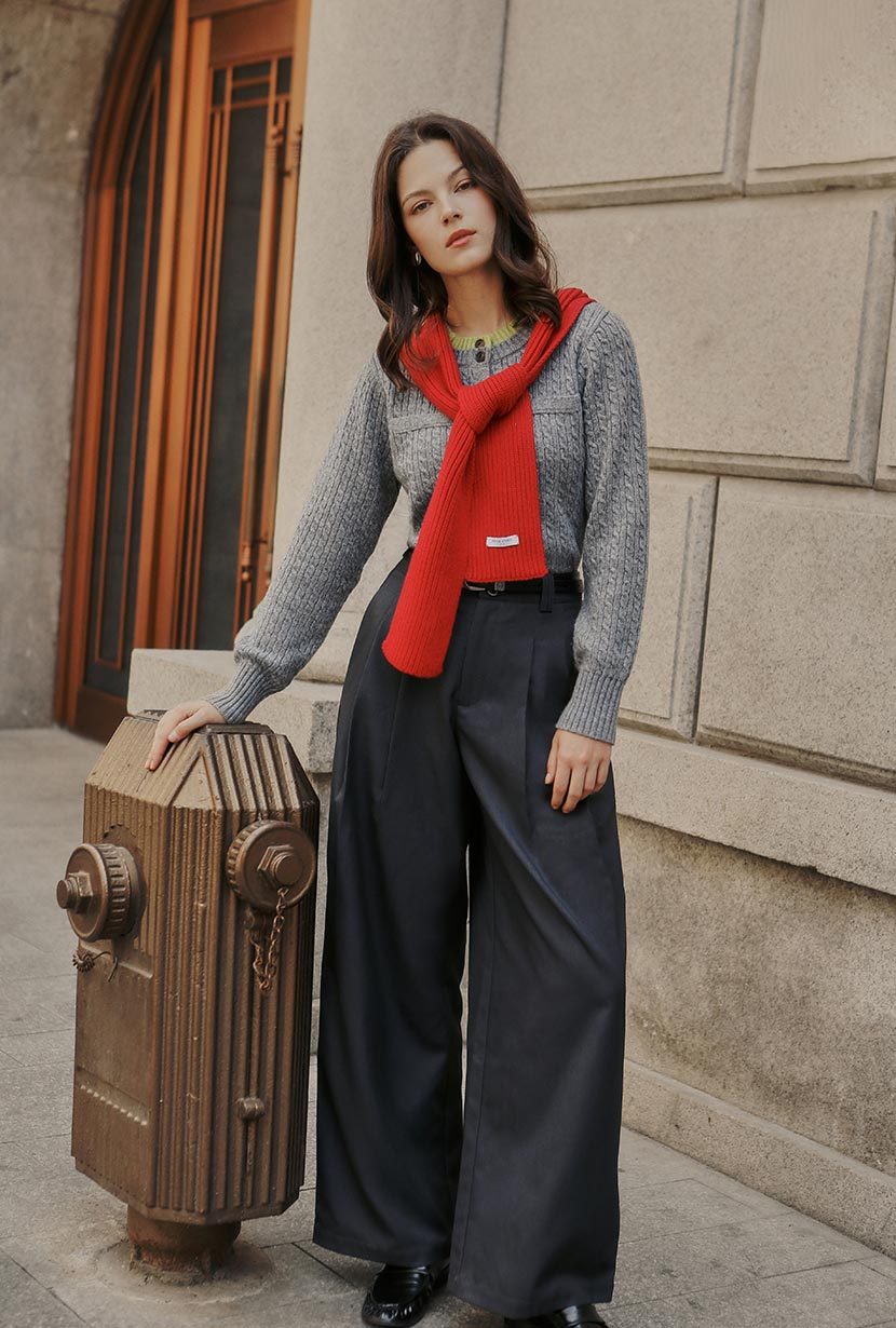 Carlo Wool Blend Wide Pants - Grey