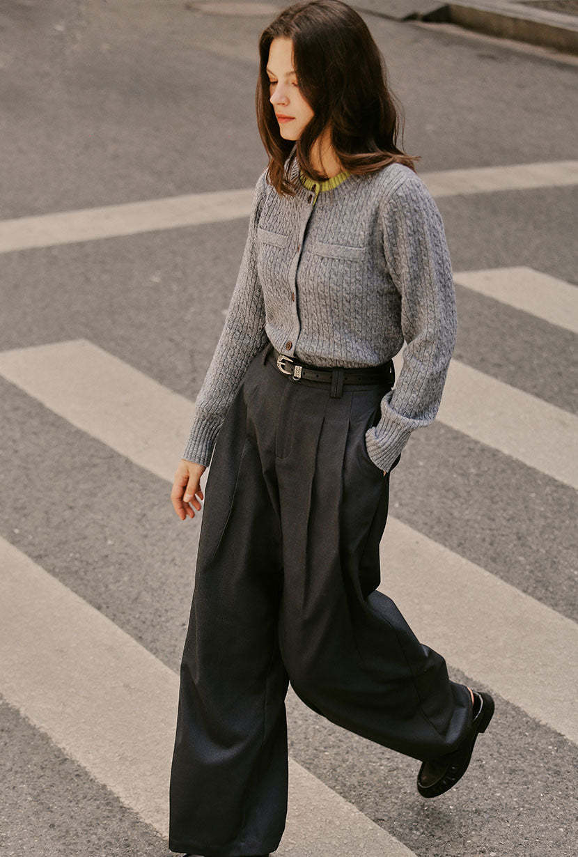 Carlo Wool Blend Wide Pants - Grey