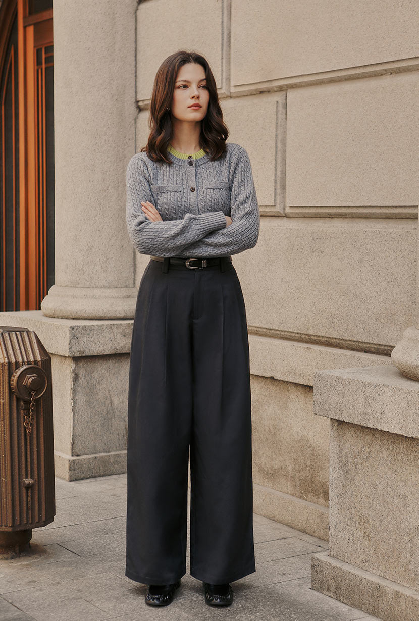 Carlo Wool Blend Wide Pants - Grey